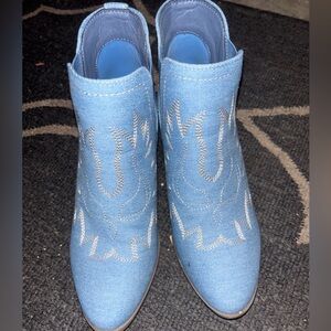 Blue Embroidered Women's Ankle Boots